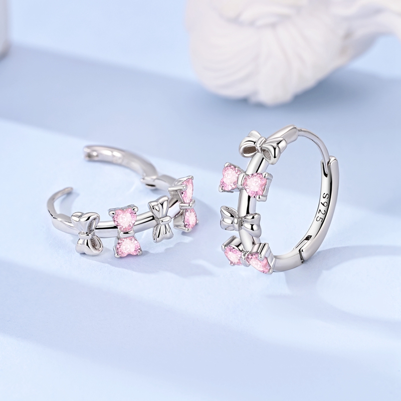 925 스털링 실버 보우 주얼리 세트 핑크 지르콘 보우 - Tie Clip Silver 리뷰 및 가격