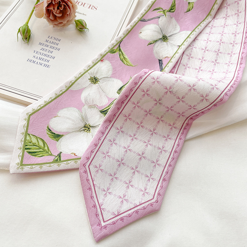한국산 실크 새틴 롱 스카프 여성용 깔끔한 더블 플라워 - Silk Neck Scarf 리뷰 및 가격